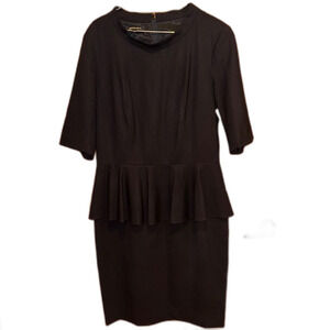 Lafayette 148 Women's Black Dress peplum size 8 midi stretch